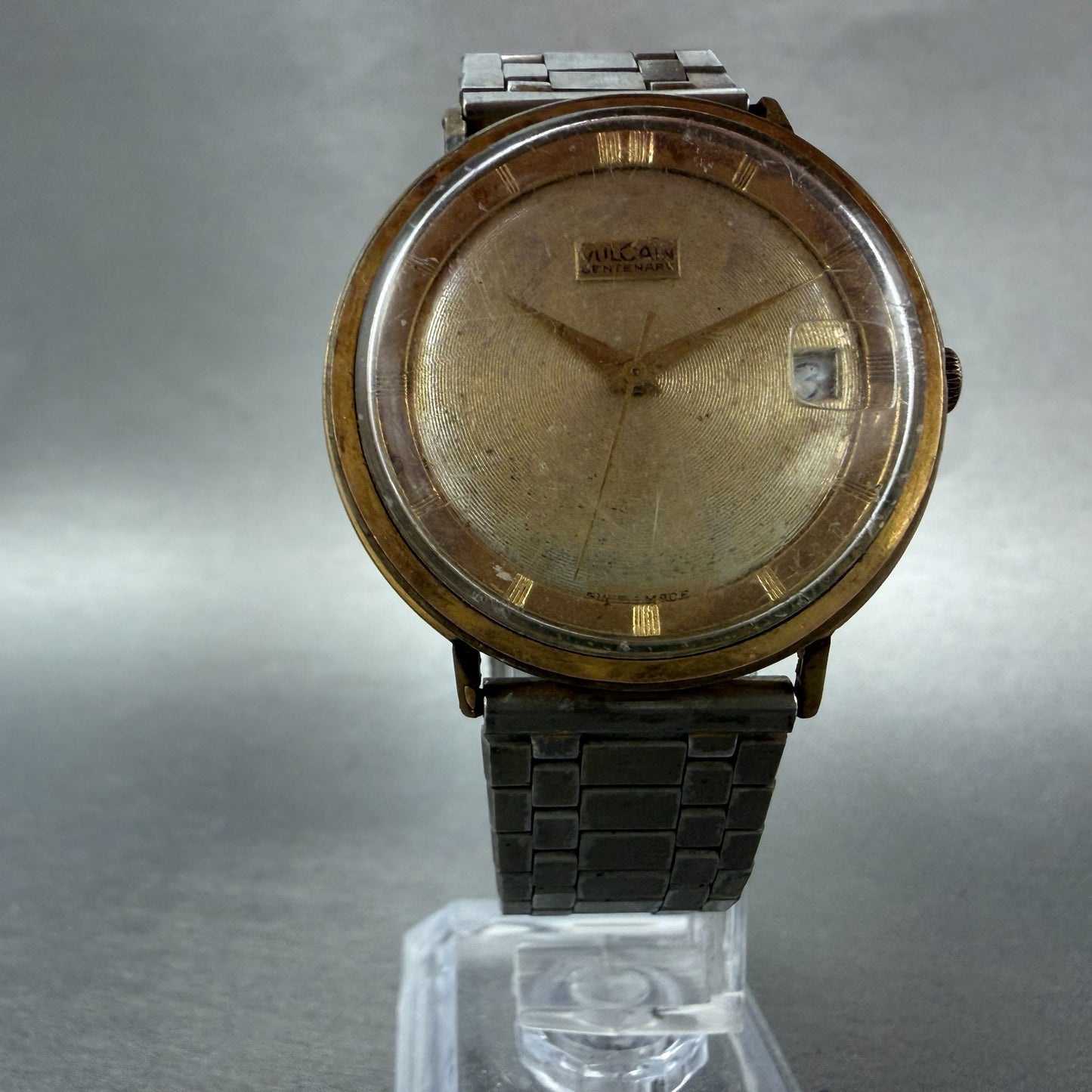 Vulcain Centenary Watch Men 36mm Gold Dial Gold Tone Date Round Automatic READ!!5