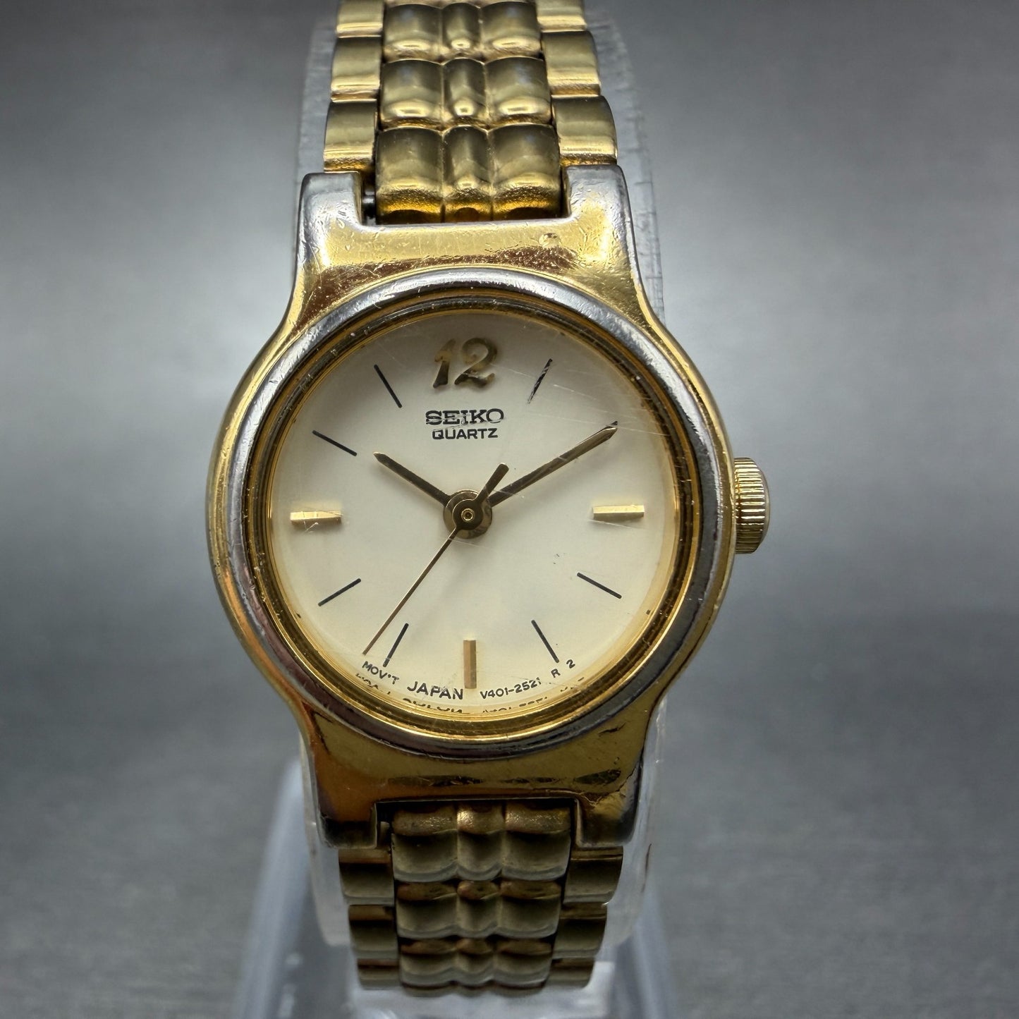 Seiko Watch Women 19mm Cream Dial Gold Tone Round Vintage V401-0988 New Battery1