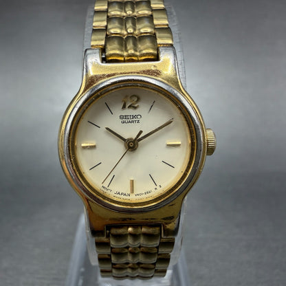 Seiko Watch Women 19mm Cream Dial Gold Tone Round Vintage V401-0988 New Battery1
