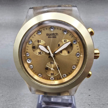 Swatch Irony Full-Blooded Gold Watch Men 42mm Gold Dial SVCK4032G New Battery 541