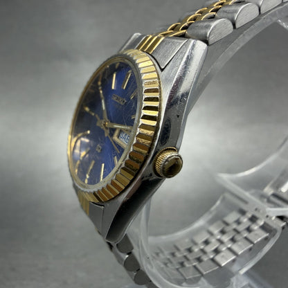 Seiko SQ Watch Women 24mm Blue Dial Two Tone Daydate Round New Battery ABACDAB2