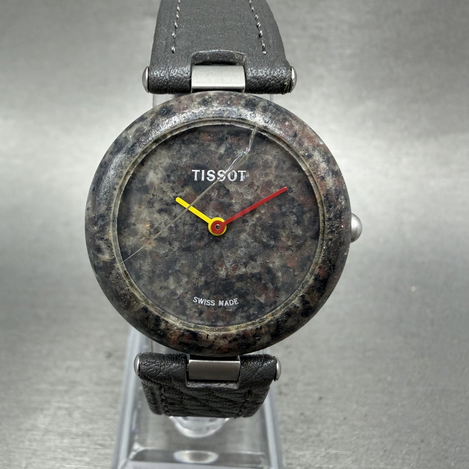 Tissot Rock Watch Women 30mm Gray Stone Dial Stone Case Round PARTS CRACKED!!!0