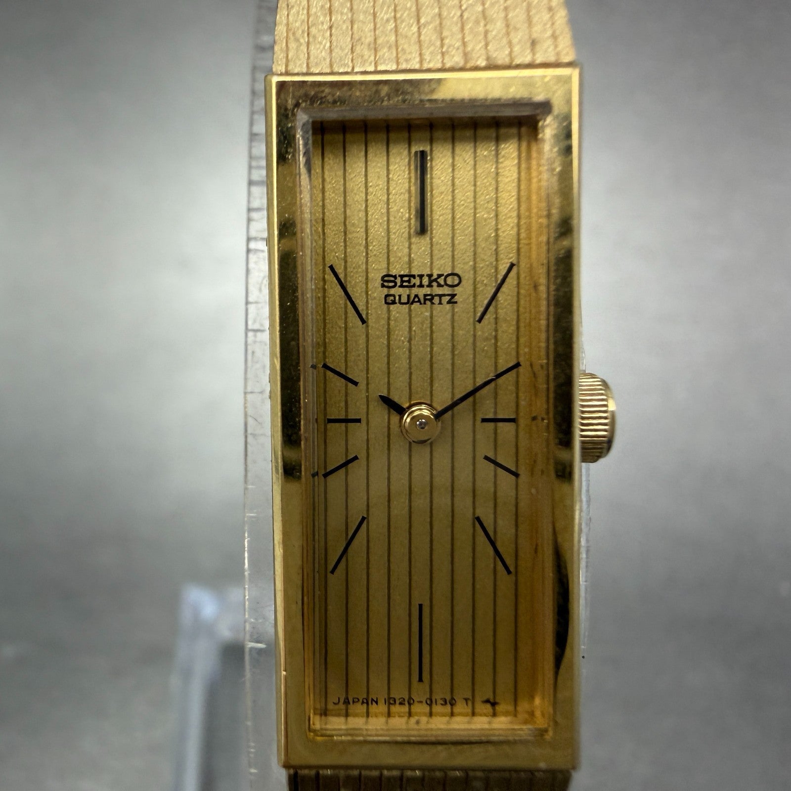 Seiko Tank Watch Women 12mm Champagne Dial Gold Tone 1320-5119 New Battery1