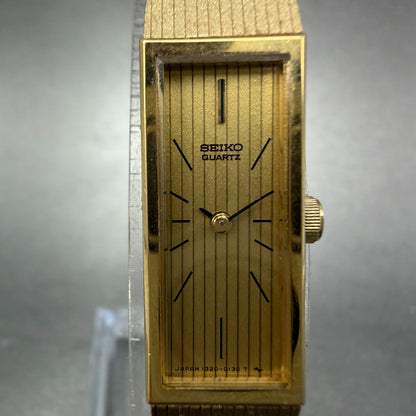 Seiko Tank Watch Women 12mm Champagne Dial Gold Tone 1320-5119 New Battery1