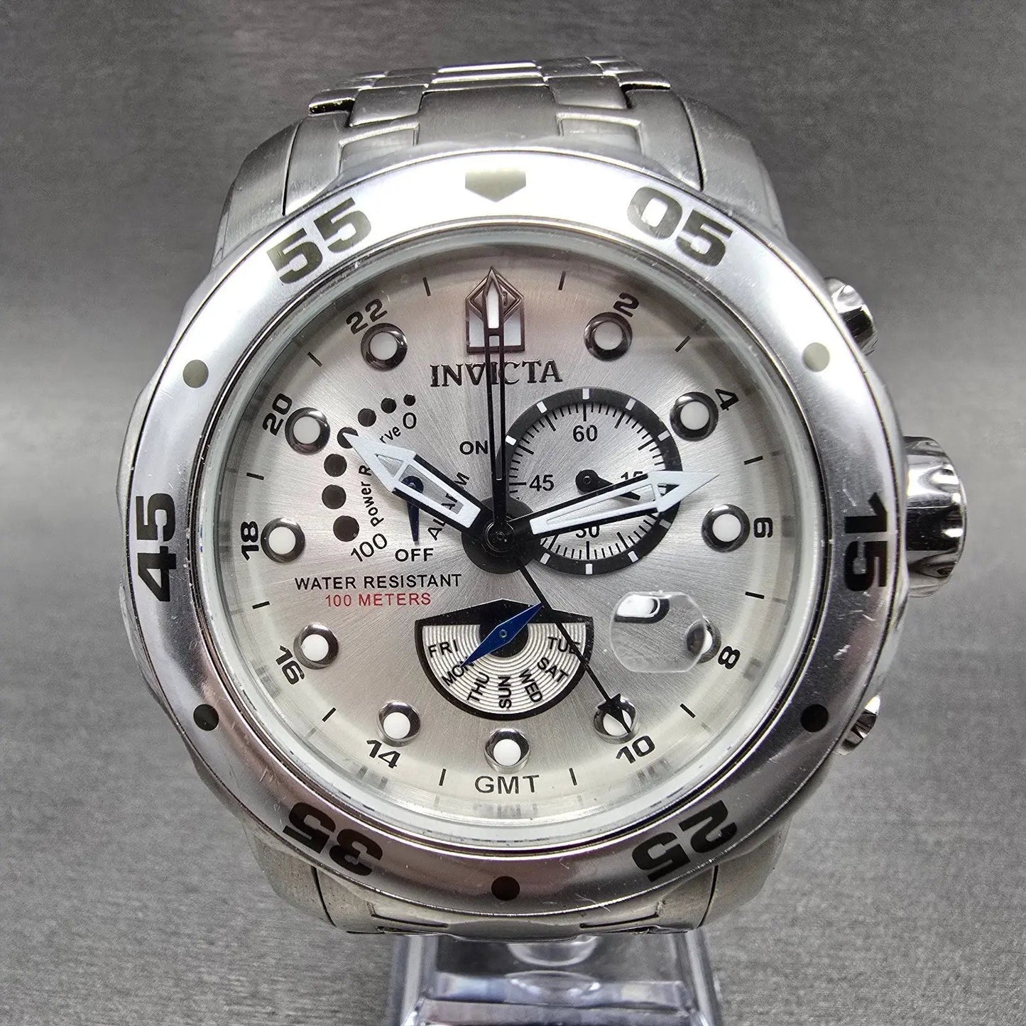 Invicta Pro Diver GMT Watch Men 48mm Silver Dial Steel Daydate Alarm 6088 NewBat0