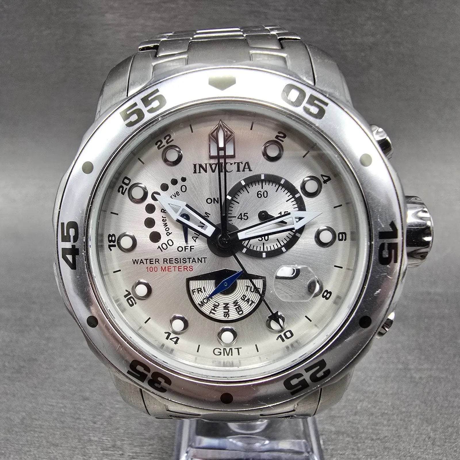 Invicta Pro Diver GMT Watch Men 48mm Silver Dial Steel Daydate Alarm 6088 NewBat0