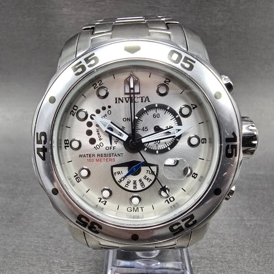 Invicta Pro Diver GMT Watch Men 48mm Silver Dial Steel Daydate Alarm 6088 NewBat0