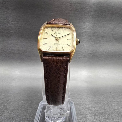 Citizen Exceed Tank Watch Women 21mm Champagne Dial Gold 4-102894 New Battery JP5