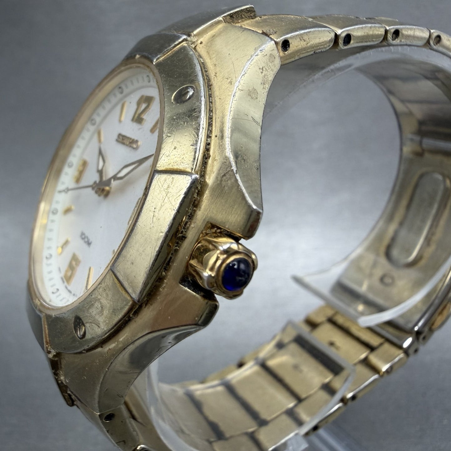 Seiko Watch Men 38mm Silver Dial Gold Tone Date Round 7N420BL0 New Battery2