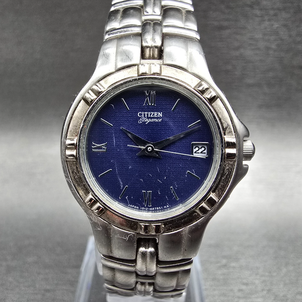 Citizen Elegance Watch Women 25mm Blue Dial Silver Tone Date 1012-H27104 New Bat0