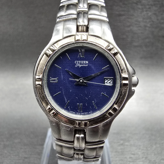 Citizen Elegance Watch Women 25mm Blue Dial Silver Tone Date 1012-H27104 New Bat0
