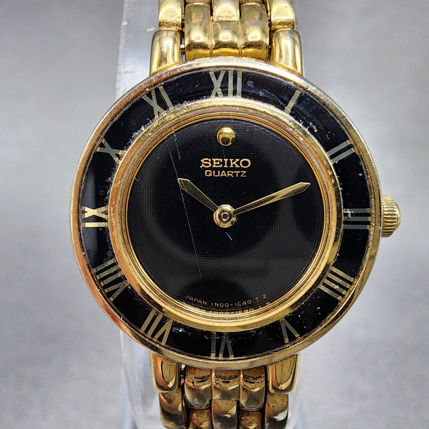 Seiko Watch Women 21mm Black Dial Gold Tone Round 1N000D29 New Battery1