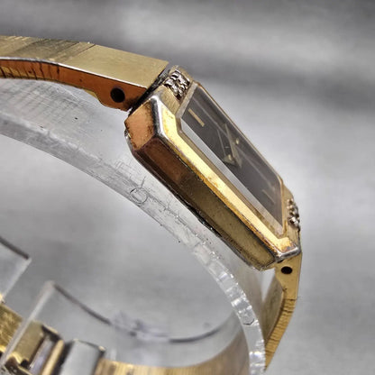 Seiko Watch Women 14mm Brown Dial Gold Tone Gemmed Rectangle 2E20-5099 New Batt3