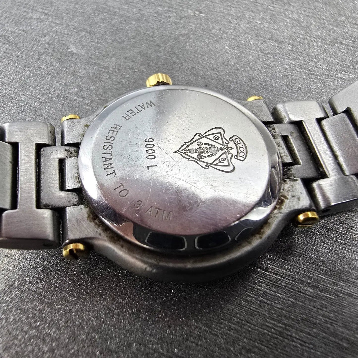 Gucci 9000L Watch Women 25mm Cream Dial Two Tone Date Round New Battery10