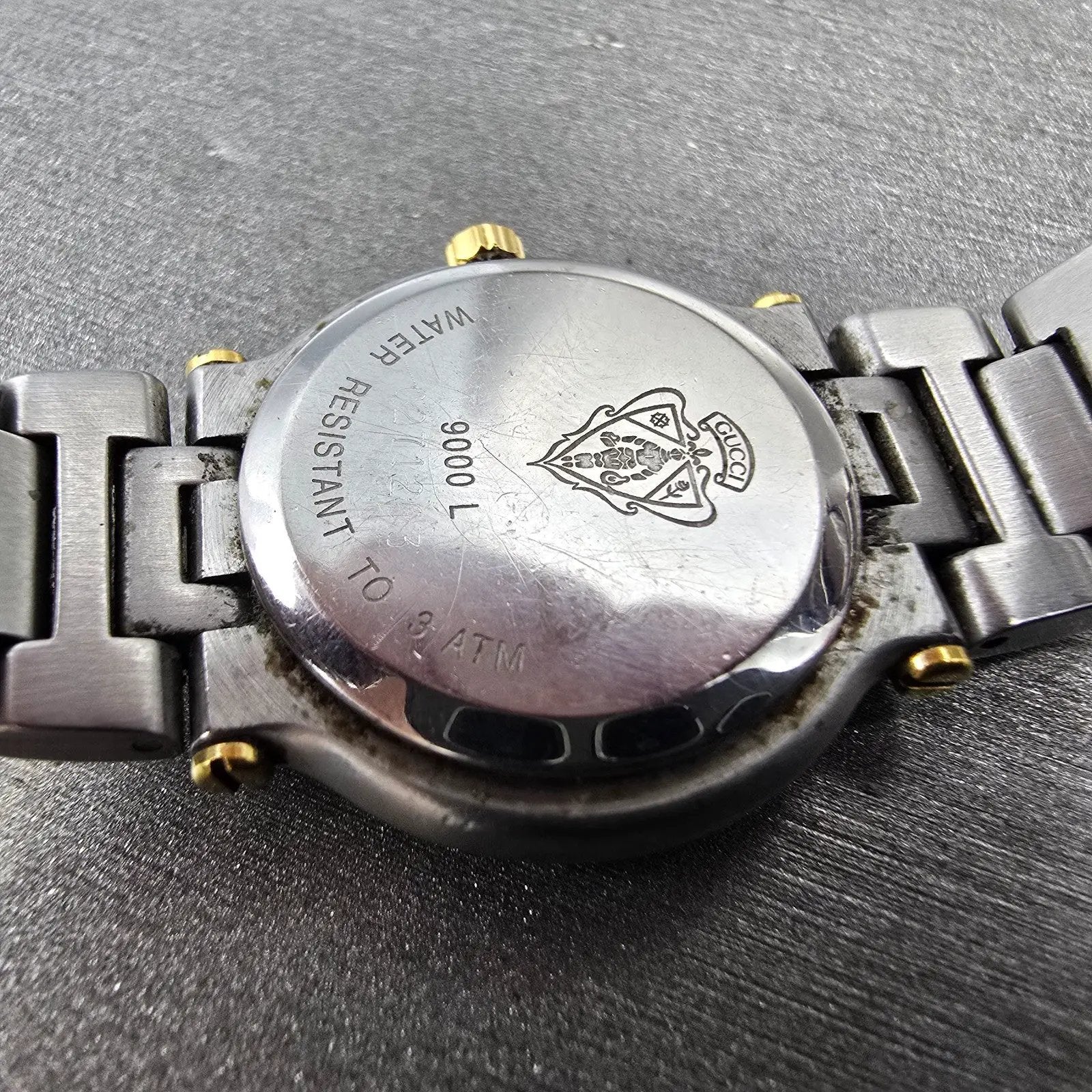 Gucci 9000L Watch Women 25mm Cream Dial Two Tone Date Round New Battery10