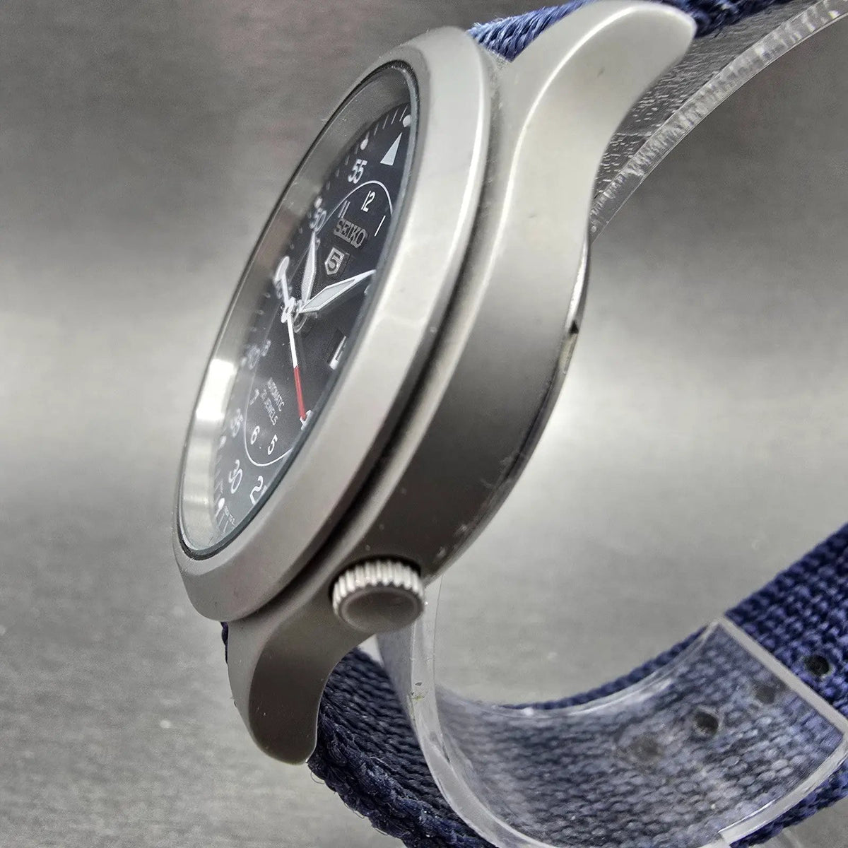 Seiko 5 Automatic Watch Men 37mm Blue Dial Steel Daydate SNK807 Round 7S26-02J02