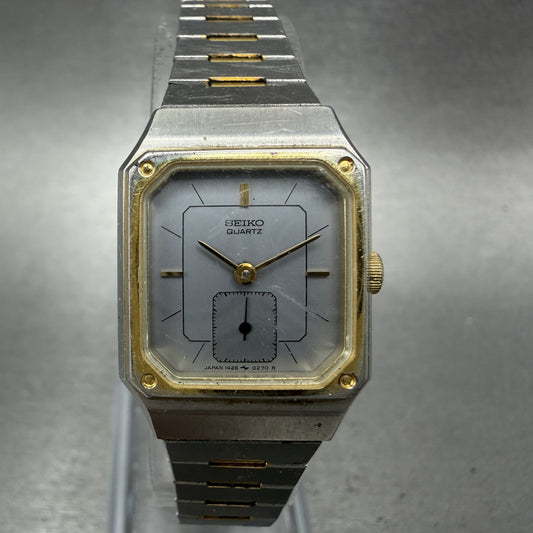 Seiko Tank Watch Women 20mm Silver Dial Two Tone Rectangle 14285089 New Battery0