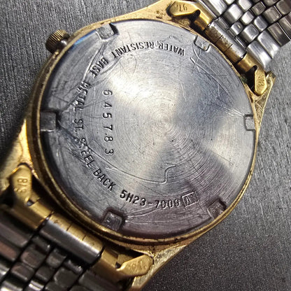 Seiko SQ Watch Men 34mm Gold Dial Gold Tone Daydate Round 5H23-7009 New Battery10