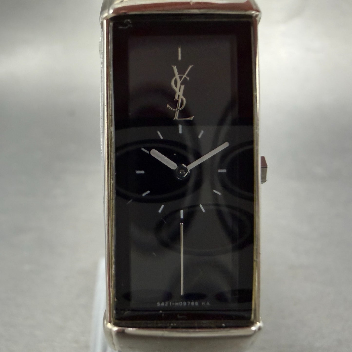 Yves Saint Laurent Tank Watch Women 15m Black Dial Silver Tone Rectangle New bat1