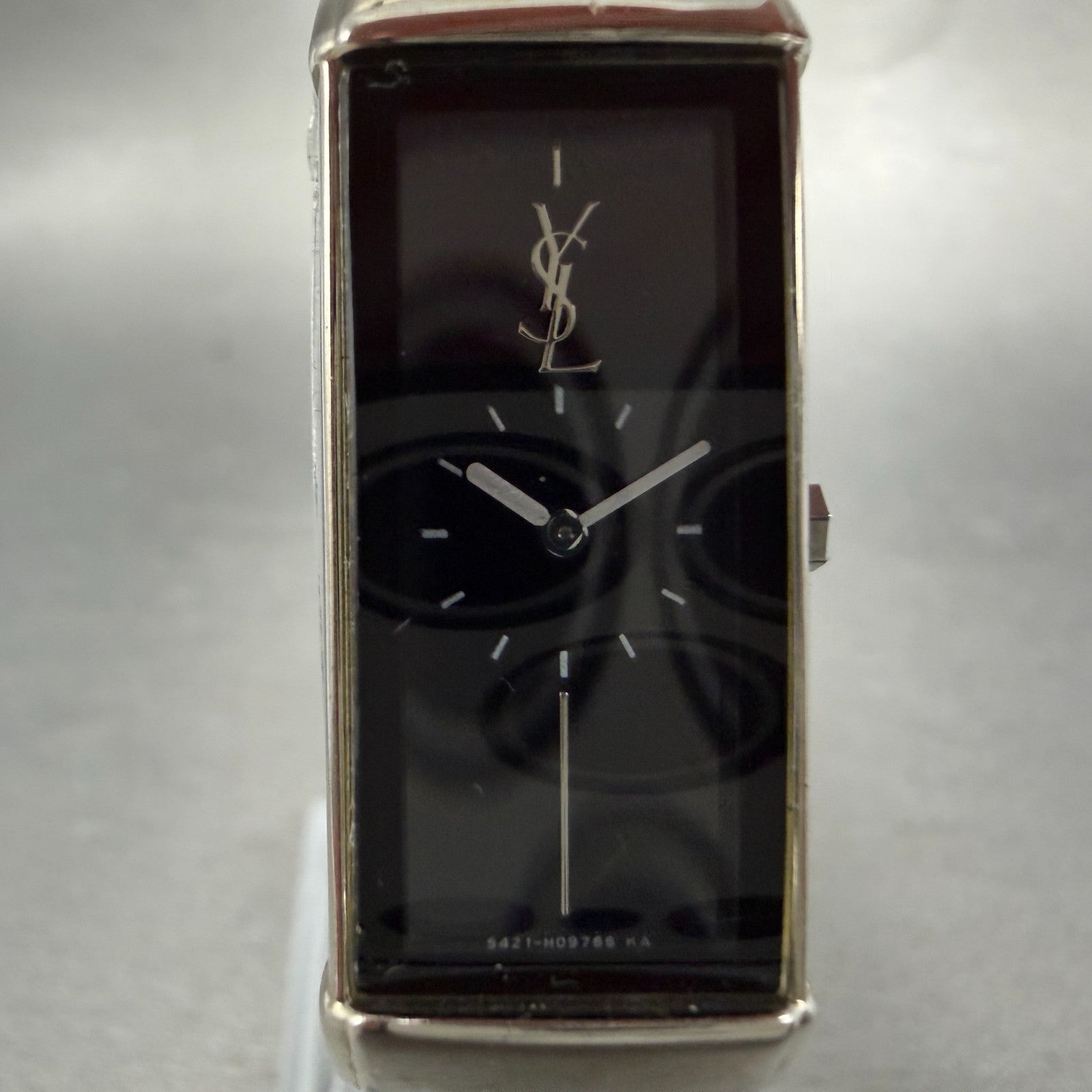 Yves Saint Laurent Tank Watch Women 15m Black Dial Silver Tone Rectangle New bat1