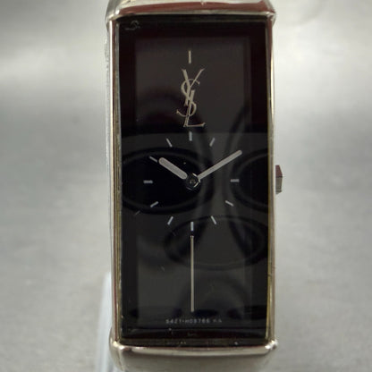 Yves Saint Laurent Tank Watch Women 15m Black Dial Silver Tone Rectangle New bat1
