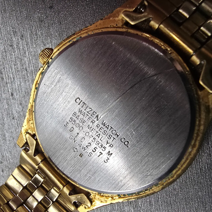 Citizen President Watch Men 34mm Black Dial Gold Tone Daydate 5500-075935 NewBat10