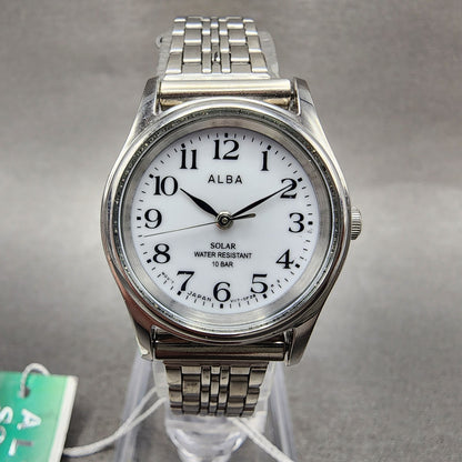 Seiko ALBA Solar Watch Women 25mm White Dial Silver Tone Round V1170AP0 Works0