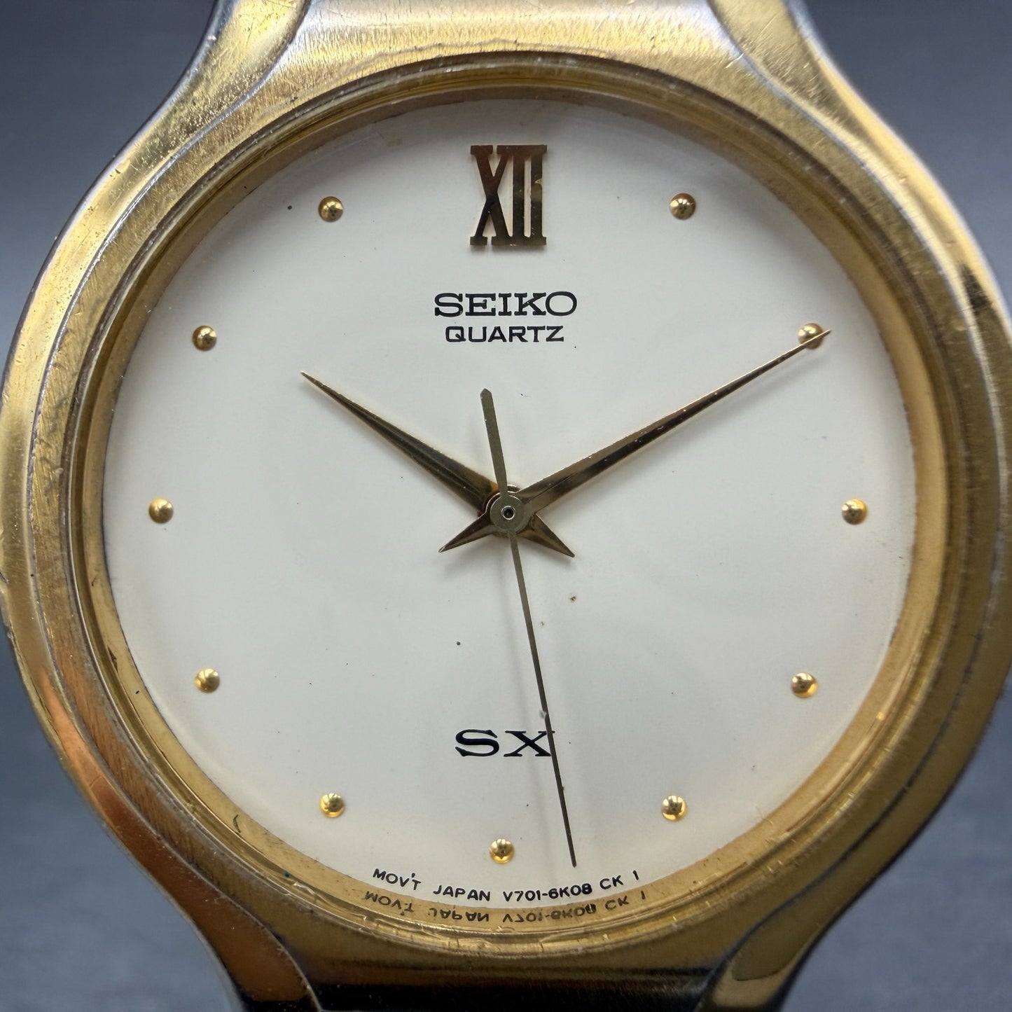 Seiko SX Watch Men 34mm Cream Dial Gold Tone Round Vinatge V701-6K00 New Battery1