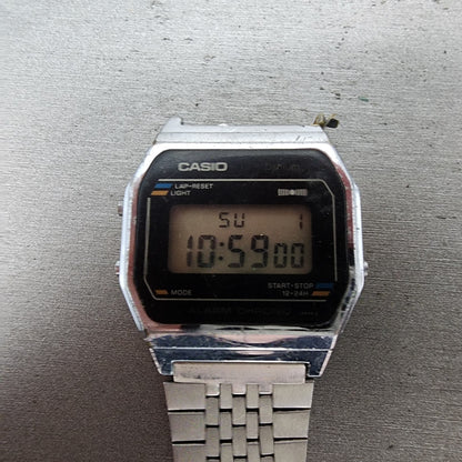Casio A155 Watch Men 34mm Digital Silver Tone Alarm Chrono READ!!!!! New Battery0