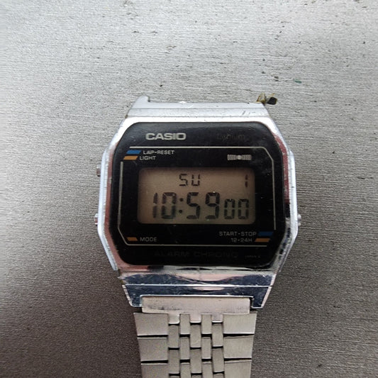 Casio A155 Watch Men 34mm Digital Silver Tone Alarm Chrono READ!!!!! New Battery0