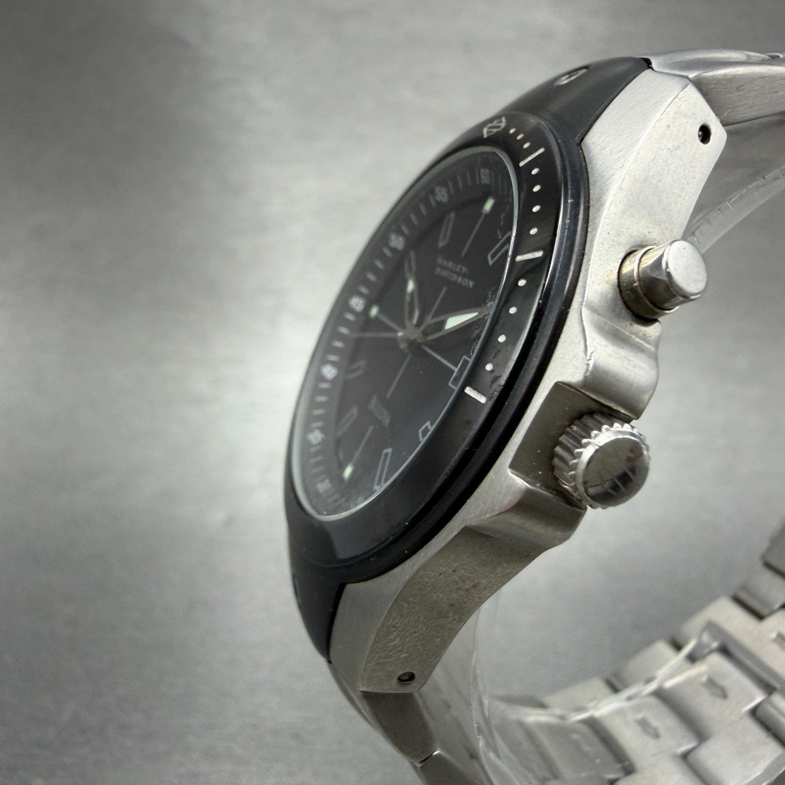 Bulova Harley Davidson Watch Men 39mm Black Dial Silver Tone Date Round New Batt2