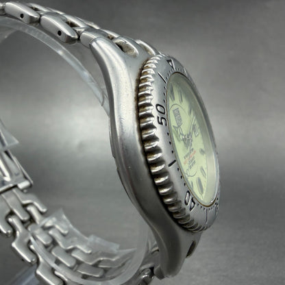 Elgin Dive Watch Men 39mm Green Dial Silver Tone Date Round FK-664 New Battery3