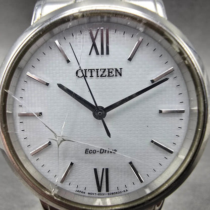 Citizen Eco-Drive Watch Men 35mm White Dial Silver E031-S060168 Round Runs JDM1