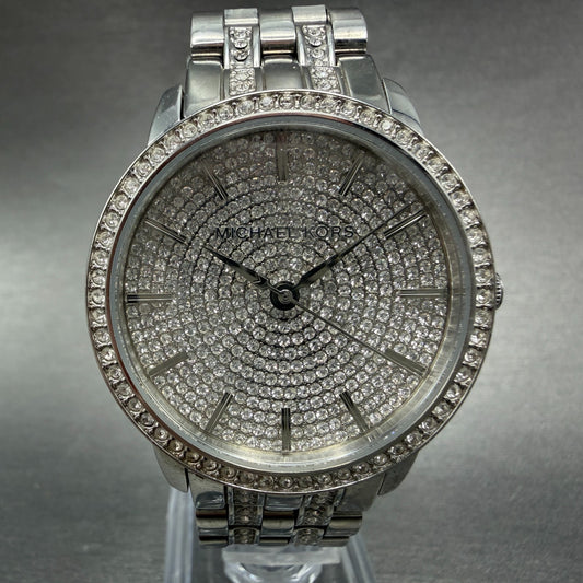 Michael Blake Watch Women 35mm Silver Dial Silver Tone Crystals MK3458 NewBatt0