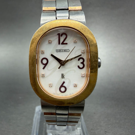 Seiko Lukia Watch Women 21mm MOP Dial Two Tone Oval 1F21-0AZ0 New Battery0