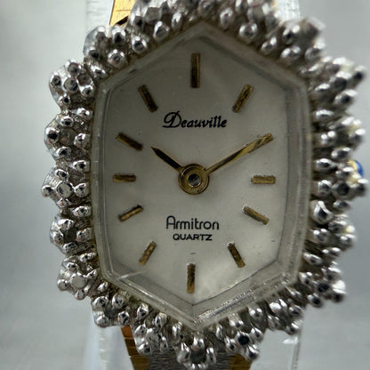Armitron Deauville Diamond Watch Women 16mm White Dial Two Tone Oval NewBattery1