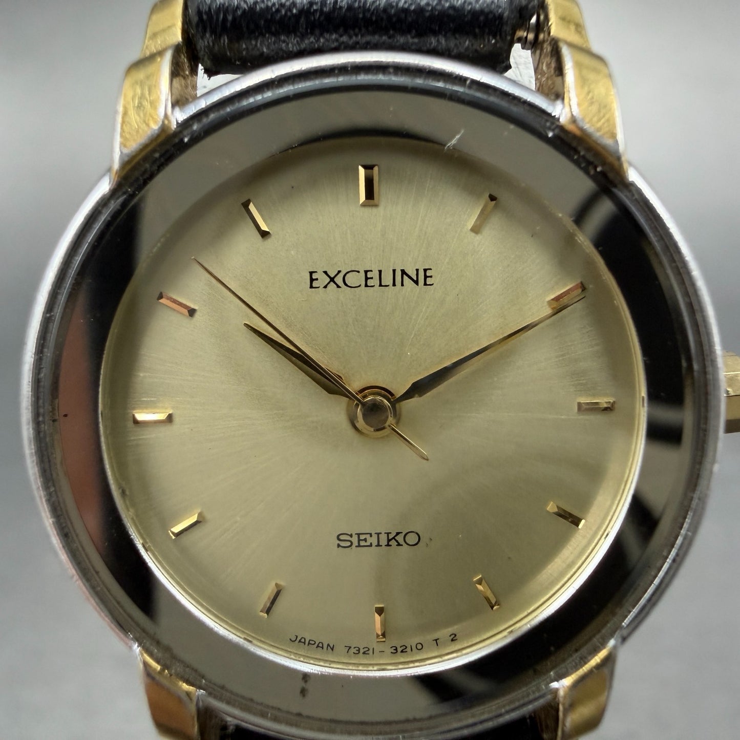 Seiko Exceline Watch Women 22mm Champagne Dial Two Tone Round 7321-0770 New Batt1