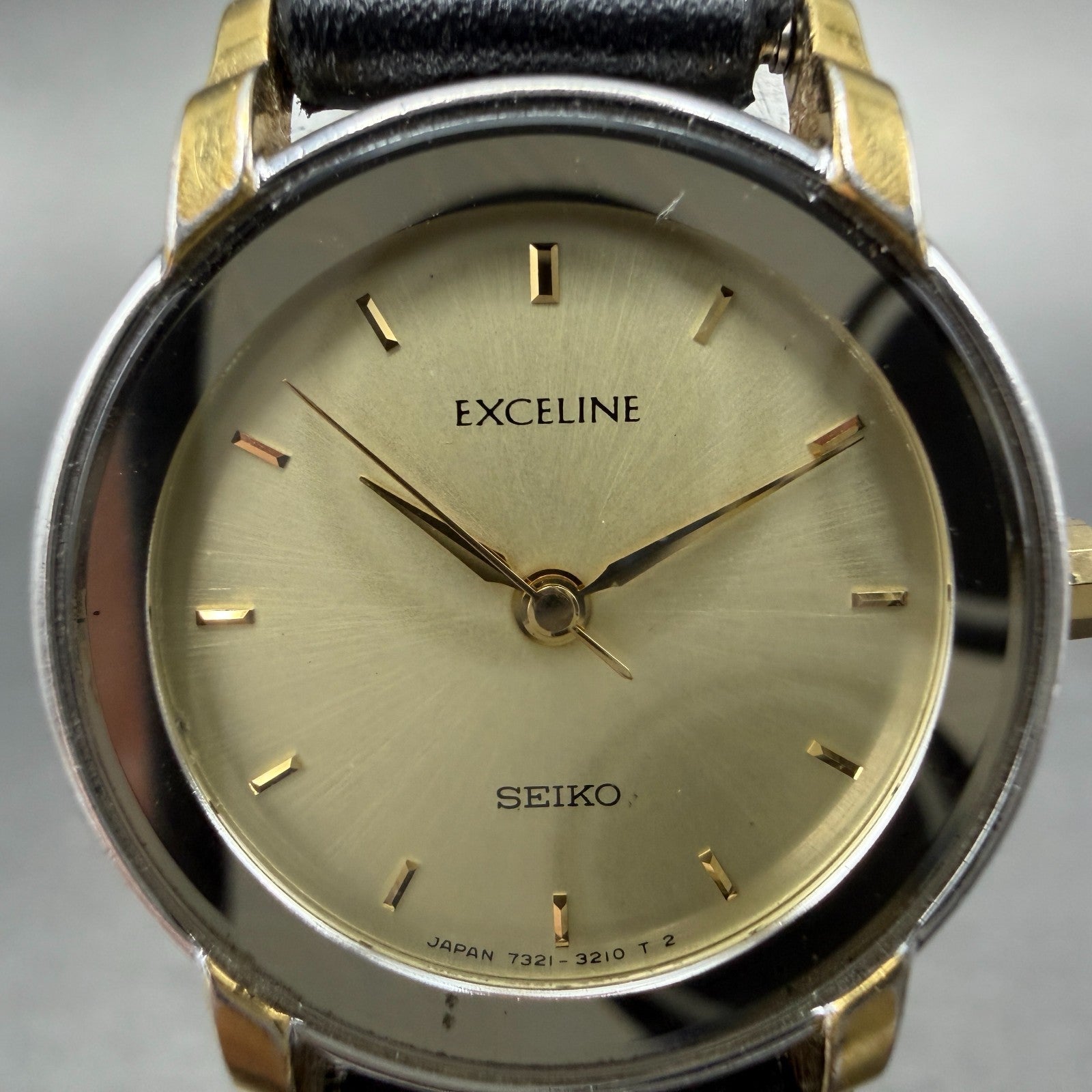 Seiko Exceline Watch Women 22mm Champagne Dial Two Tone Round 7321-0770 New Batt1