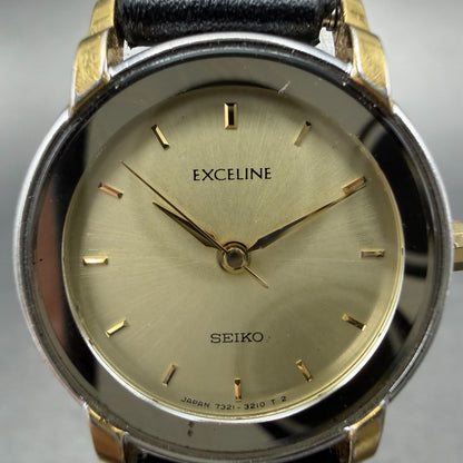 Seiko Exceline Watch Women 22mm Champagne Dial Two Tone Round 7321-0770 New Batt1