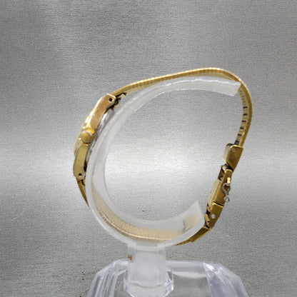 Citizen CQ Watch Women 16mm Black & Gold Dial Gold Tone Oval New Battery VTG6