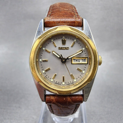 Seiko Watch Women 24mm Gray Dial Two Tone Daydate 7N830169 New Battery ABC12340
