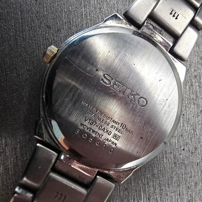 Seiko Solar Watch Women 30mm White Dial Two Tone Date Round V137-0AX0 Works 12310
