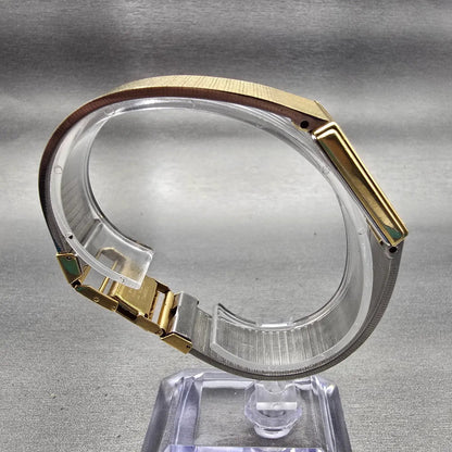 Seiko Tank Watch Men 25mm Gold Dial Gold Tone Rectangle 5P30-5A99 New Batt VTG8