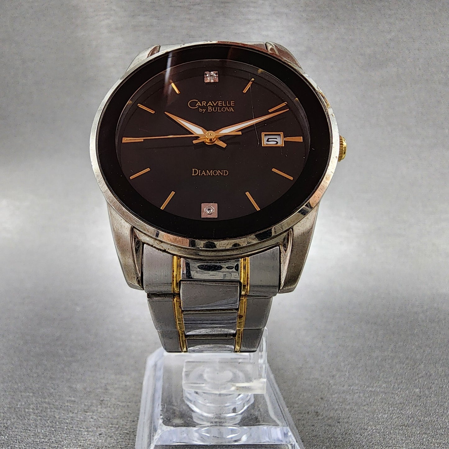 Bulova Caravelle Watch Men 40mm Black Dial two Tone Date Round 45D105 New Batt6