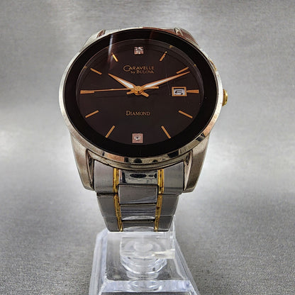 Bulova Caravelle Watch Men 40mm Black Dial two Tone Date Round 45D105 New Batt6