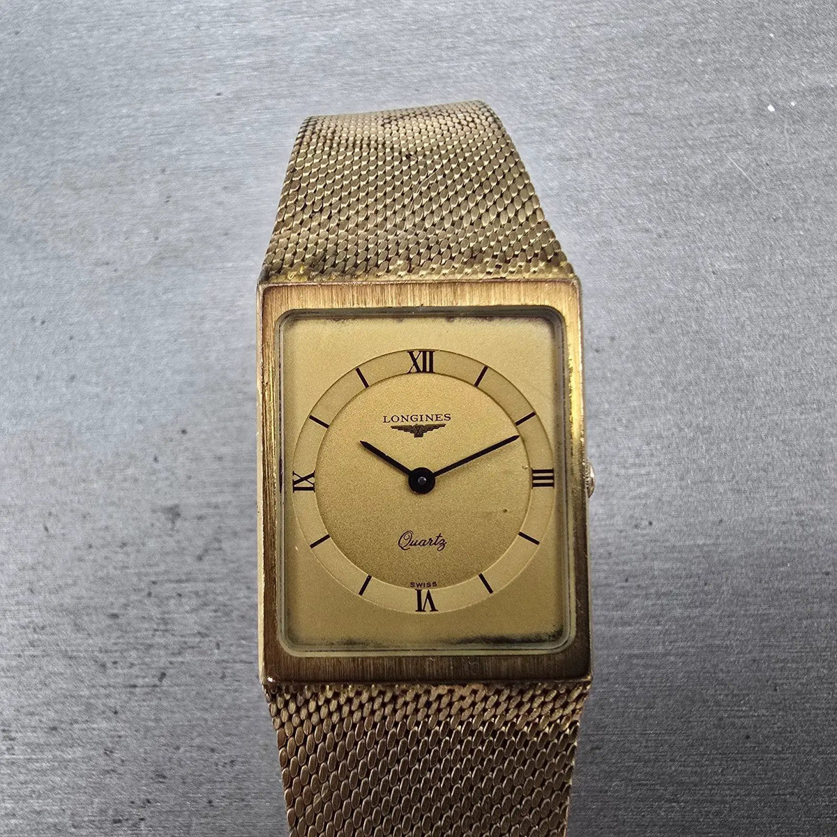 Longines Tank Watch Men 25mm Gold Dial Gold Tone Oval Rectangle L960.2 PARTS0