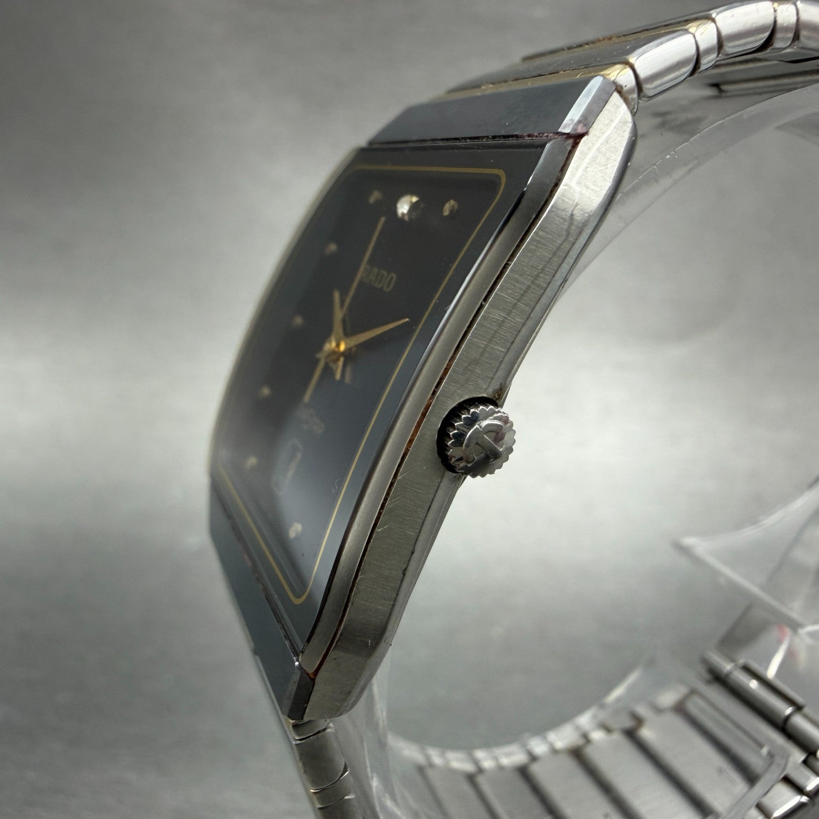 Rado Jubile Watch Men 28mm Black Dial Two Tone Date Rectangle 129.0266.3 NewBat2