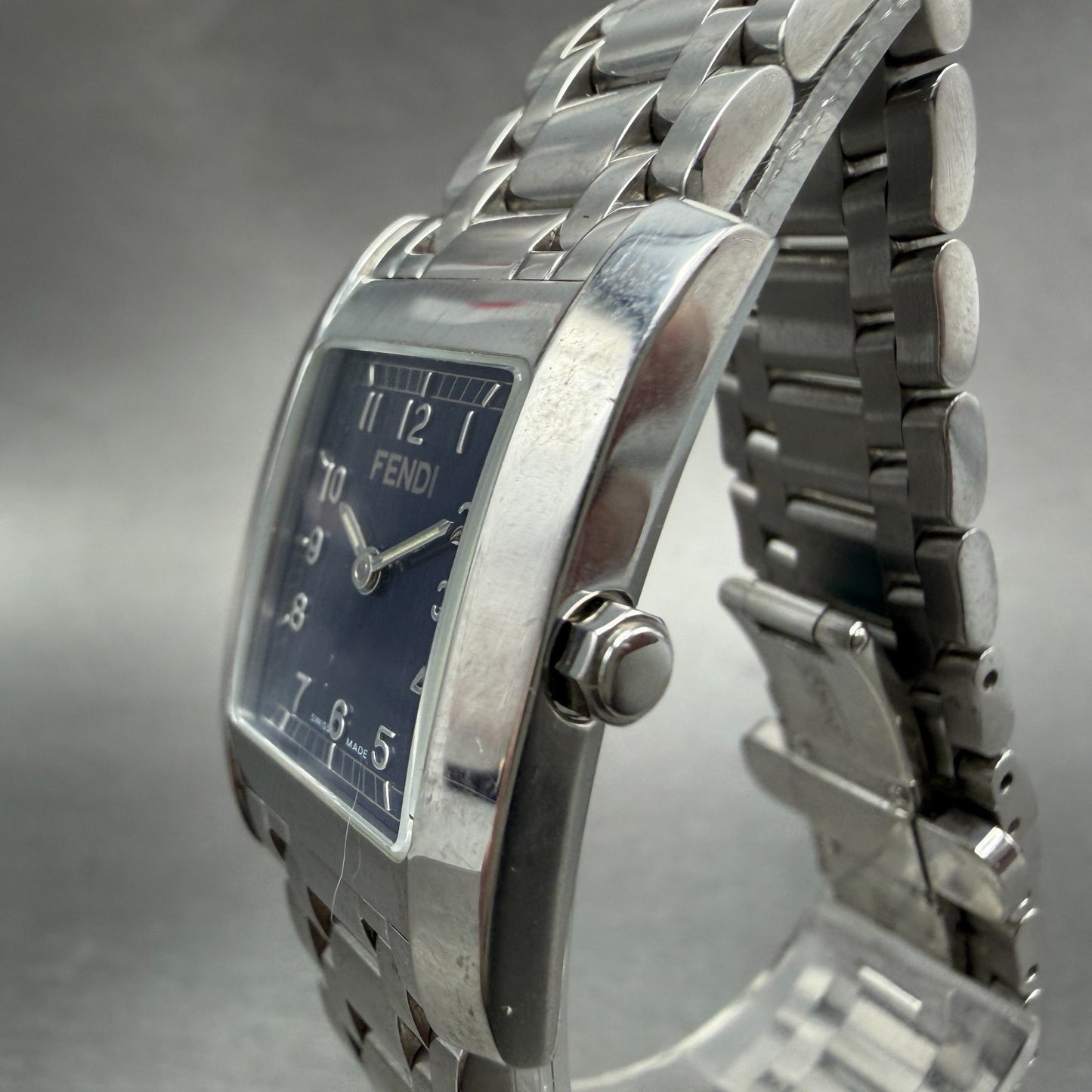 Fendi 7000L Tank Watch Women 21mm Blue Dial Steel Rectangle New Battery2