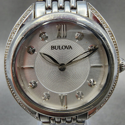Bulova Diamond Watch Women 30mm Silver Dial Silver Tone 96R212 New Battery1