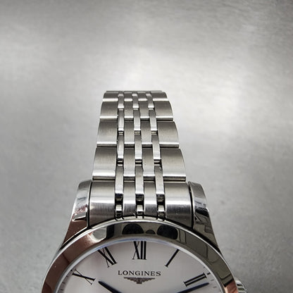 Longines Record Automatic Watch Women 30mm White Dial Steel Date Chronometer
